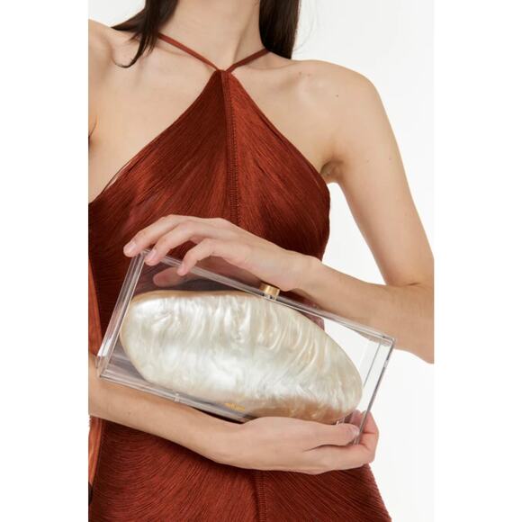 Cult Gaia Annika Clear Acrylic Pearl Clutch Rectangular Purse Transparent - Picture 8 of 15